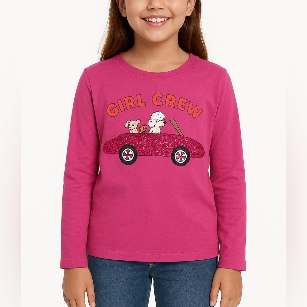 Epic Threads Sequin GIRL CREW Long Sleeve Pullover Shirt Pink Orchid L 14/16